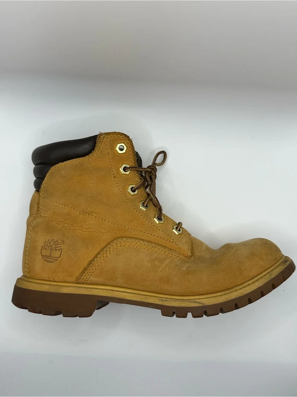 Timberland Wheat Nubuck Work Boots with Dark Brown Padded Collar